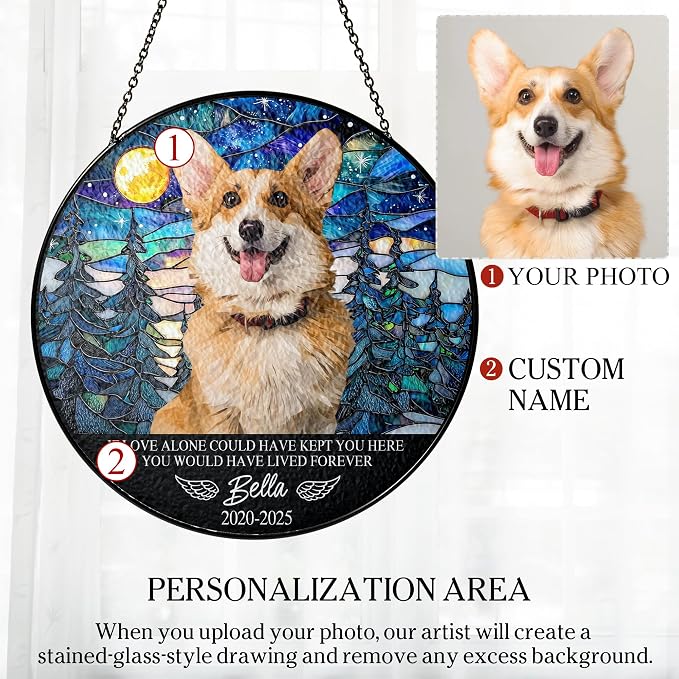 Personalized Pet Memorial Gifts for Dogs and Cats – Custom Pet Suncatcher Keepsake – Loss of Pet Sympathy Gift – Stained Glass Dog Memorial Ornament – Pet Remembrance Gift