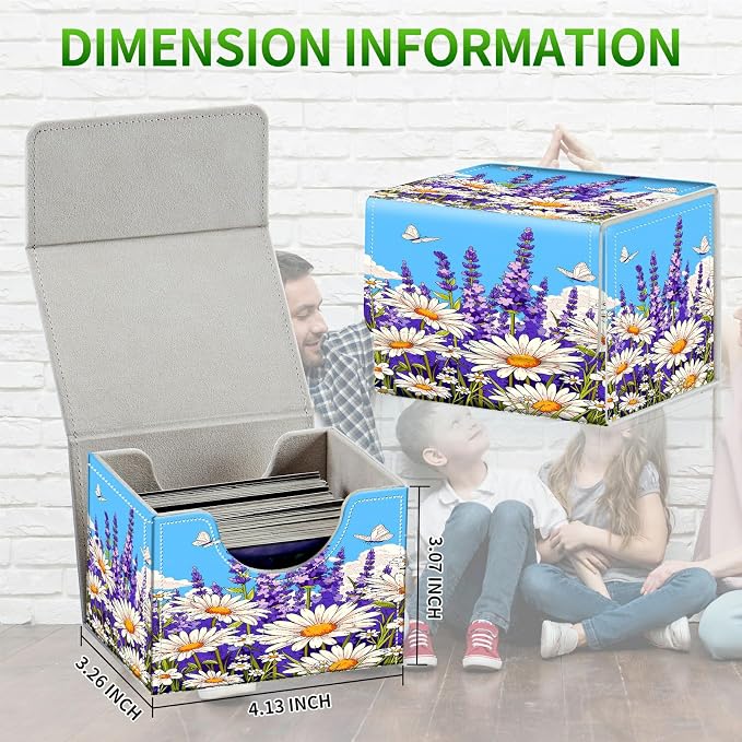 Card Deck Box for MTG, Cards Storage Box Fits 120+ Sleeved, Leather Small Size Strong Magnetic Closing Card Case for Board Games Magic TCG CCG Baseball Collection, Blue Sky Lavender