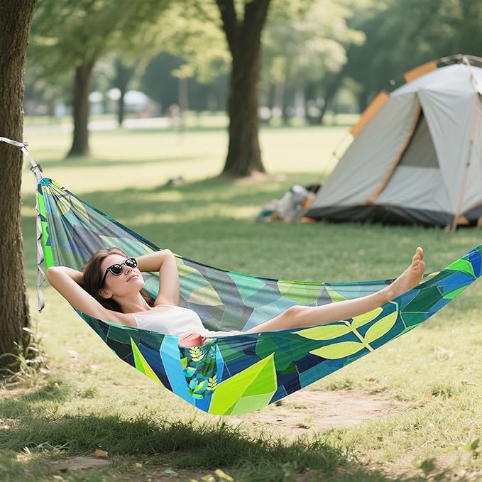 Geometric Abstract Leaf Summer 330lb Capacity Outdoor Hammocks Hanging Hammock for Outside Camping Essentials Base de hamaca para adultos