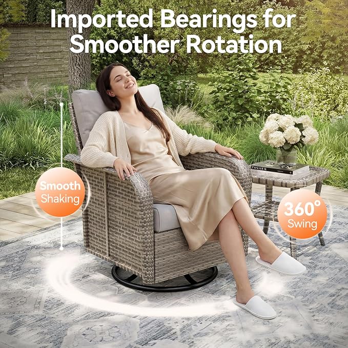 Aoxun Luxury 8-Piece Patio Furniture Set with 44'' Fire Pit Table, Wicker Rattan Sofa with Thick Cushion, Outdoor Conversation Set for Backyard, Poolside & Garden, Beige/Gray