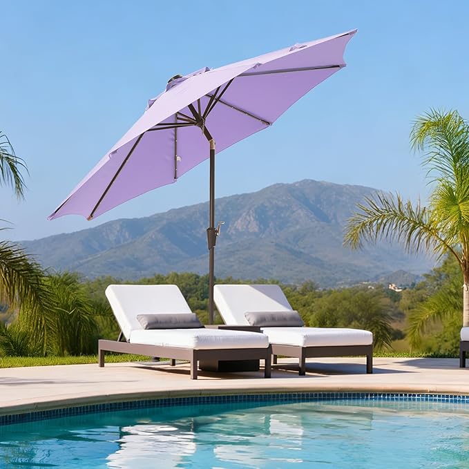 9FT Solar-Powered LED Patio Umbrella with Tilt Crank,Outdoor Market Umbrella with 32 Lights,Sunshade for Deck, Garden and Pool