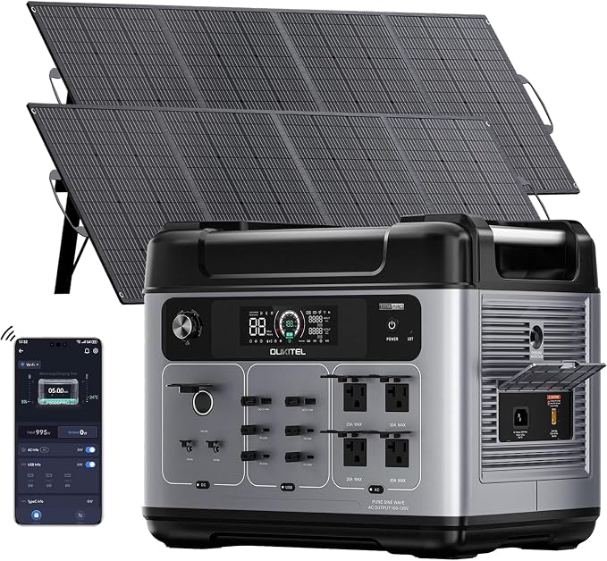 OUKITEL P2001 Pro 3200W Power Station with 2x200W Solar Panel, 2048Wh Solar Generator with 4x6400W Peak AC Outlets, 1.5H Full Charging, APP Control LiFePO4 Battery for Camping RV HomeB ackup