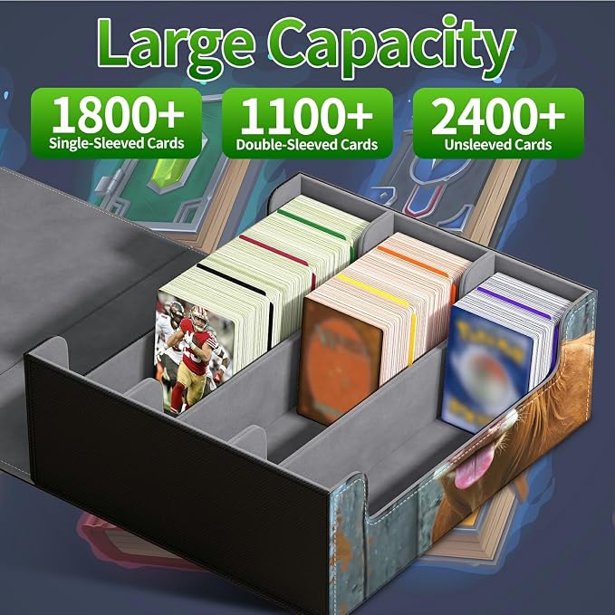 Large Card Deck Box for MTG, Fits 1200+ Sleeved Cards, PU Leather Storage Case with Strong Magnetic Closure, Multiple Colors Available for TCG CCG Baseball Card Collections, Pink Flower Cow