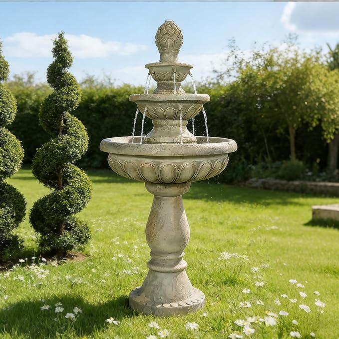 Naturefalls 42.5" Water Fountain Outdoor - Large Waterfall Fountain Outside, 3-Tiers Cascading, Fiber Reinforced Concrete, Indoor and Outdoor Fountain for Garden, Patio, Backyard, Lawn, Yard Decor