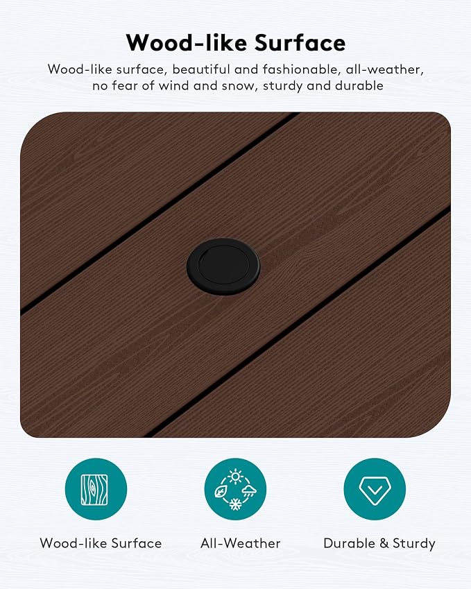 SERWALL HDPE Patio Coffee Table, Rectangle Outdoor Coffee Table, All-Weather Coffee Side Table for Balcony, Poolside, Deck, Garden, Coffee Brown