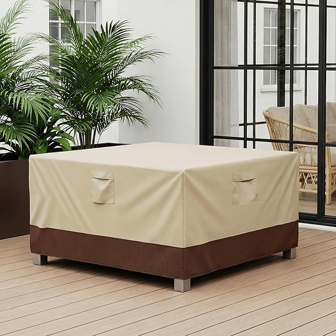 Vailge Rectangular/Oval Patio Table Cover, Heavy Duty and Waterproof Outdoor Lawn Patio Furniture Covers (Beige&brown, 25"Lx25"Wx18"H)