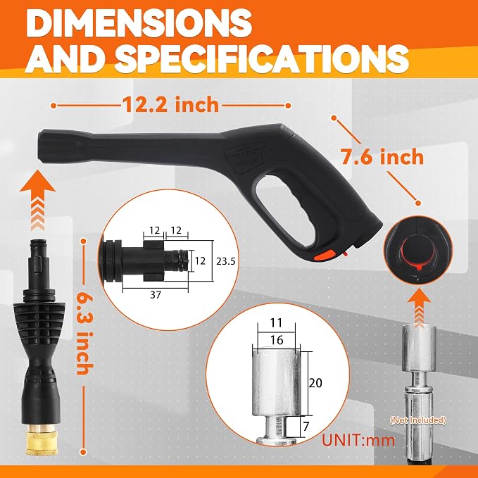 Pressure Washer Gun Kit with 5 Nozzles & Adapter – Locking Hose & Safety Trigger, Compatible with Portland Pulsar Powerwasher Taskforce Taskmaster ShopForce Electric Pressure Washers