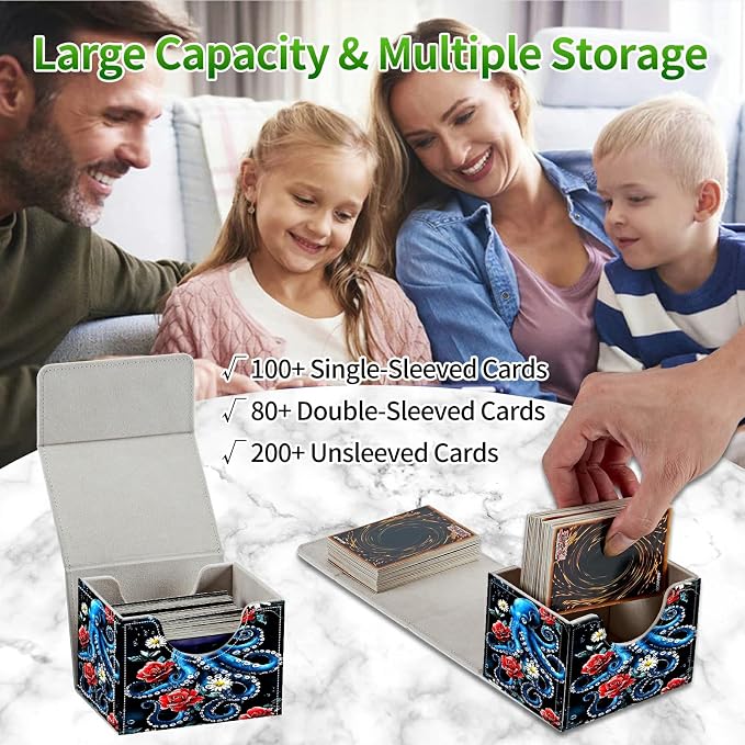 Card Deck Box for MTG, Cards Storage Box Fits 120+ Sleeved, Leather Small Size Strong Magnetic Closing Card Case for Board Games Magic TCG CCG Baseball Collection, Rose Octopus