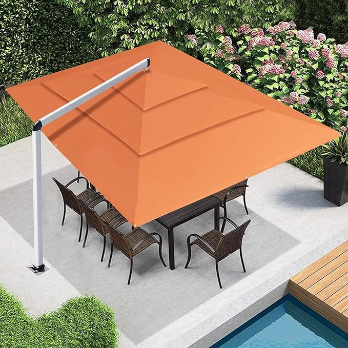 EliteShade USA Atlas 3-Tier 10x13FT Full Aluminum Cantilever Patio Umbrella for Outdoor Restaurant Garden Courtyard Deck Pool and Marketing with Light (No battery), Rust