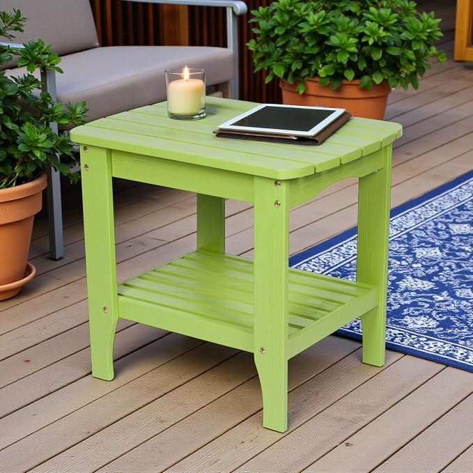 Shine Company Long Island Rectangular Solid Wood End Table, Outdoor Adirondack Side Table, Lime Green