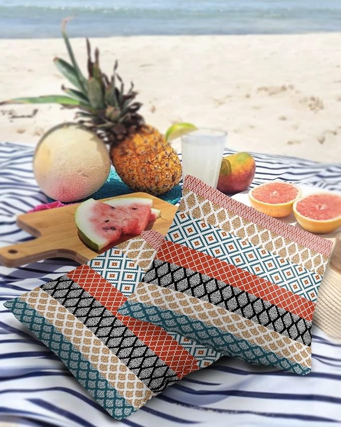 Outdoor Waterproof Throw Pillow Covers Boho Stripe Tribal Vingtage Lumbar Pillowcases Bohemian Style Pattern Decorative Pillows Cushion Case Patio Pillows for Couch Bed Garden 24 x 24 Inches