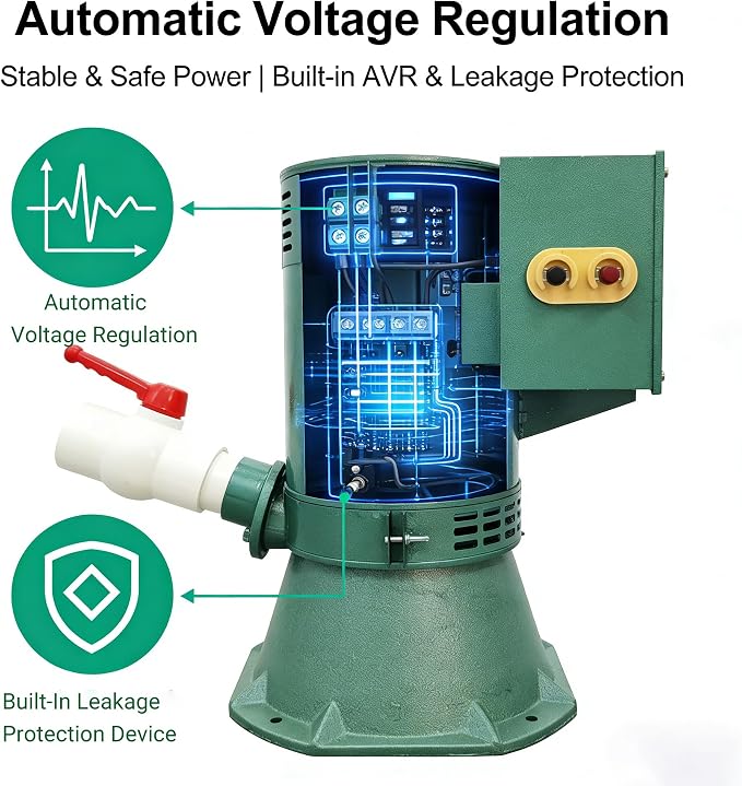 5KW Hydroelectric Generator Set Water Power Generator Automatic Voltage Regulation & Leakage Protection ≥15m/49FT Off-Grid Power Generator Pelton Turbine for Home/Rural Use 220V/60HZ