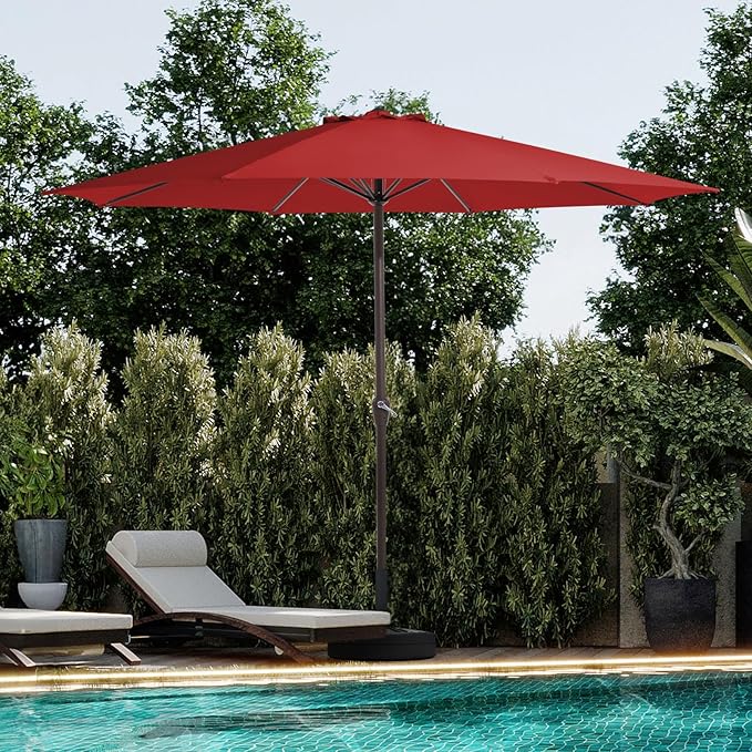 JEAREY 12' Patio Umbrellas Outdoor Table Market Umbrella w/Crank, 8 Sturdy Ribs, UV Protection Windproof for Garden, Deck, Backyard, Pool(Red)