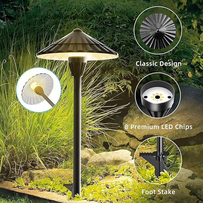 12 Pack 3000K Low Voltage Landscape Lights, 5W 500LM Outdoor Pathway Lighting, 12V IP65 Waterproof Landscape Path Lights for Walkway Yard Garden, CRI 90+, Aluminum, ETL Listed Cord