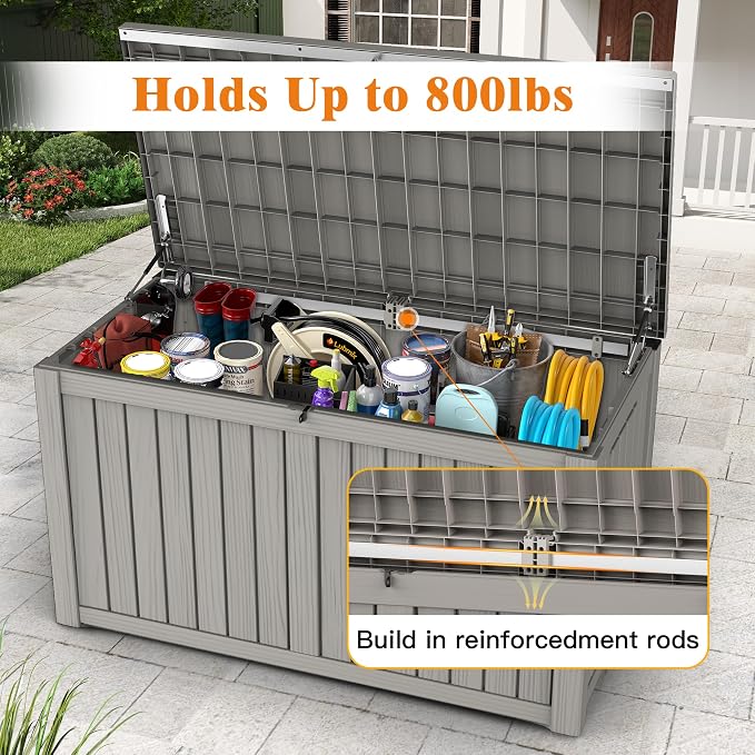 Outdoor Extra Large Storage Cabinet Deck Box, 200 Gallon Heavy Duty Deck Boxes, Weatherproof & UV-Resistant Lockable Patio Storage Cabinet for Garden Tools, Patio Furniture,