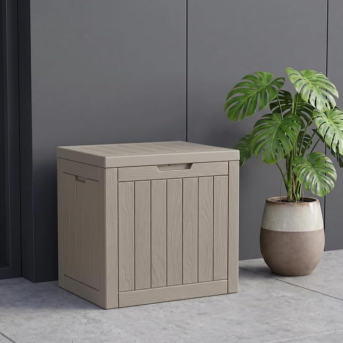 NicBex 30 Gallon Deck Box, Waterproof Resin Outdoor Storage Box Lockable for Patio Furniture, Fade Resistant Patio Side Table & Organizer for Garden Tools, Pool Floats, Outdoor Cushions, Light Coffee