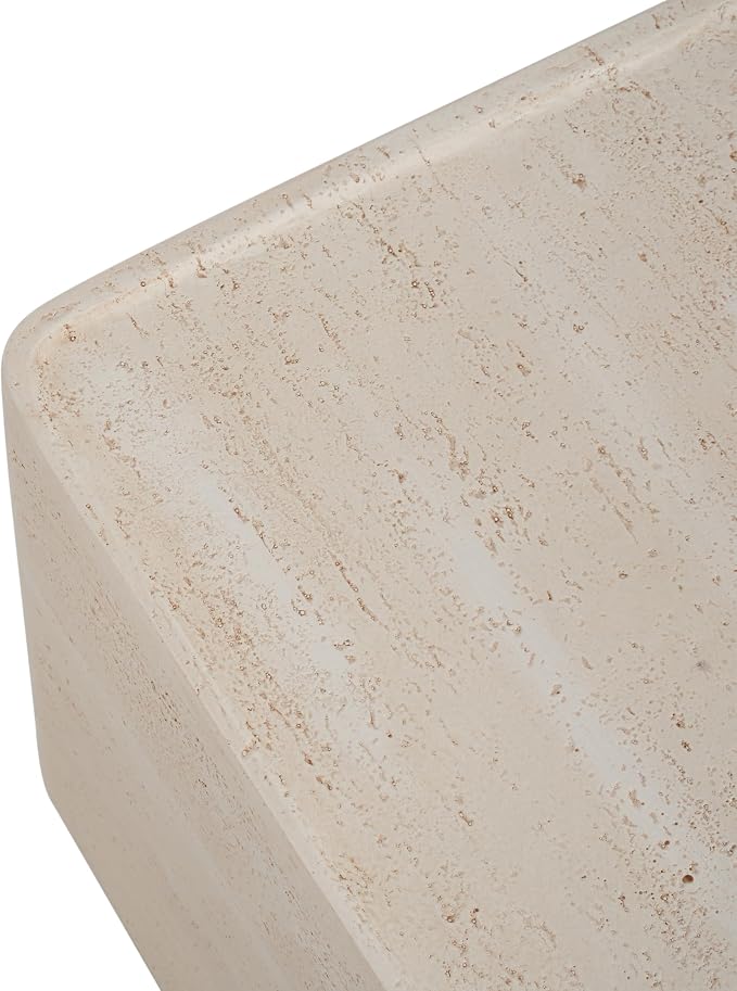 Christopher Knight Home Zax Lightweight MGO Outdoor Side Table, Square Accent Table with Stone-Like Texture, Weather Resistant Small End Table for Indoor/Outdoor Usage, No Assembly, Beige Travertine