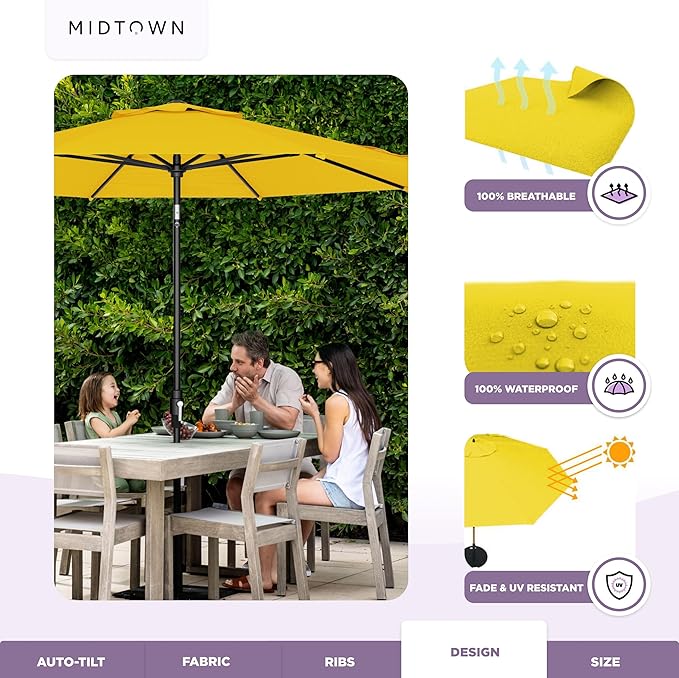 Midtown Umbrellas – The Swilt 8 Ft Patio Umbrellas with 360° Swivel & Tilt Mechanism, 8 Fiberglass Ribs & Terylast Polyester Fabric for Backyard, Deck, Pool & Cafes - Sunflower Canopy, Black Pole