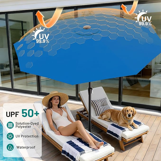 AreShark 10 FT Outdoor Patio Umbrella, Patio Table Umbrella with Push Button Tilt and Crank, Outdoor Patio Umbrellas with 8 Fiberglass Ribs, Patio Umbrellas for Market, Garden, Pool (Royal Blue)