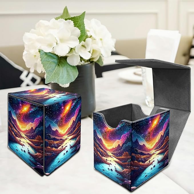 Mountains Rivers Card Deck Box for MTG, Personalized Card Storage Case Fits 120+ Sleeved Cards, Premium Leather TCG Box with Strong Magnetic Closure for Magic, CCG, PTCG, Baseball Cards