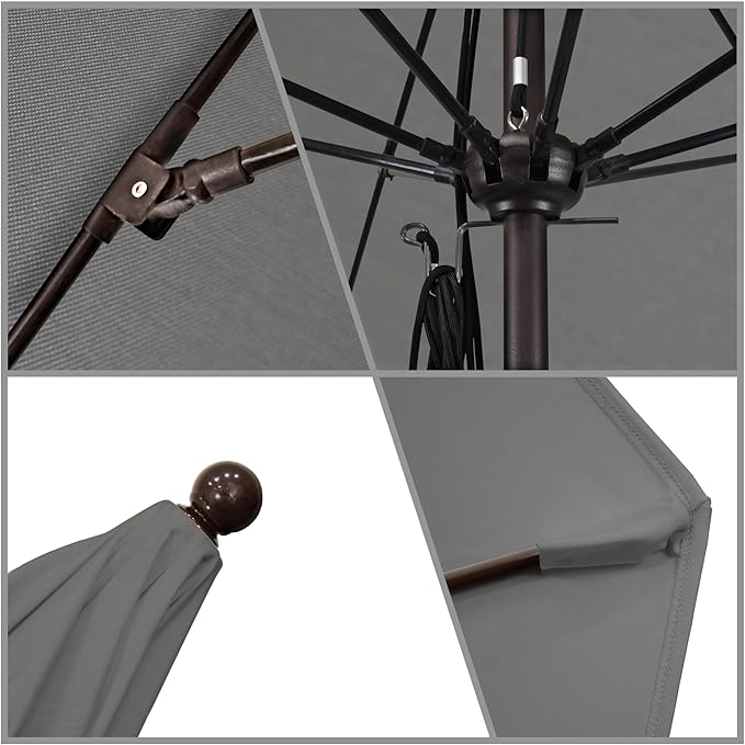 California Umbrella 11Ft Commercial Grade Sunbrella Fabric Market Umbrella, Pulley Lift, Aluminum/Fiberglass, 2mm pole wall, Bronze Frame, Granite Fabric