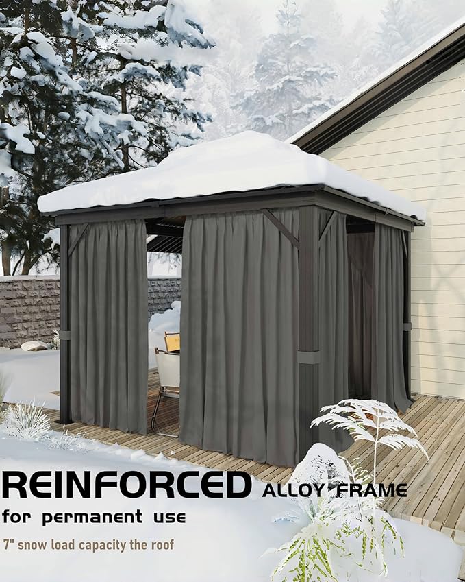 10x10 FT Hardtop Gazebo with Double Metal Roof, Aluminum Frame Permanent Pavilion with Curtains and Netting, Outdoor Gazebo for Patio Backyard Lawns