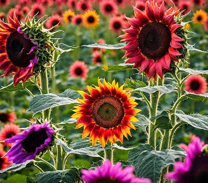 100 Pcs Multicolor Dwarf Variegated Sunflower Seeds Home Garden Decor Plant
