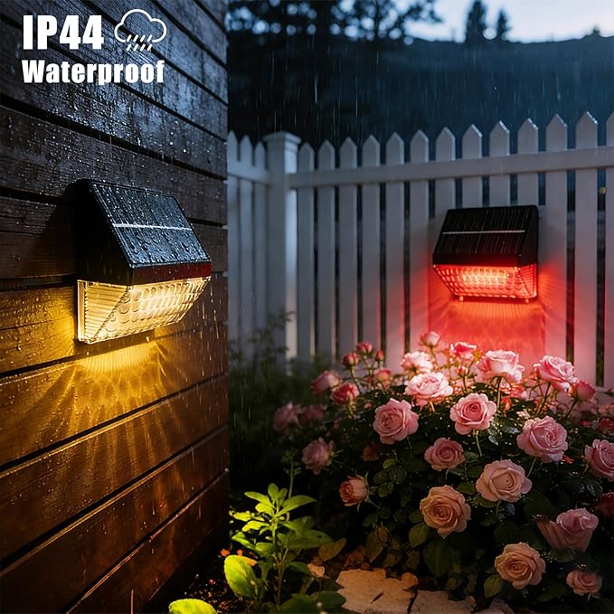 FVTLED Solar Fence Lights Outdoor, RGBW Color Changing Solar Wall Lights Outdoor with Remote Control, Waterproof LED Deck Light for Garden Yard Patio Deck Step Patio Wall (6 Pack)