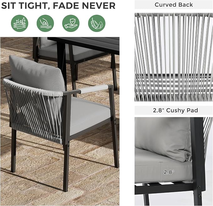 Patio Dining Set for 6, Woven Rope Dining Chairs, Cushions, for Lawn Garden | 7-piece patio dining set for 6, woven rope rattan dining table and chairs set, cushions, all-weather for lawn garden