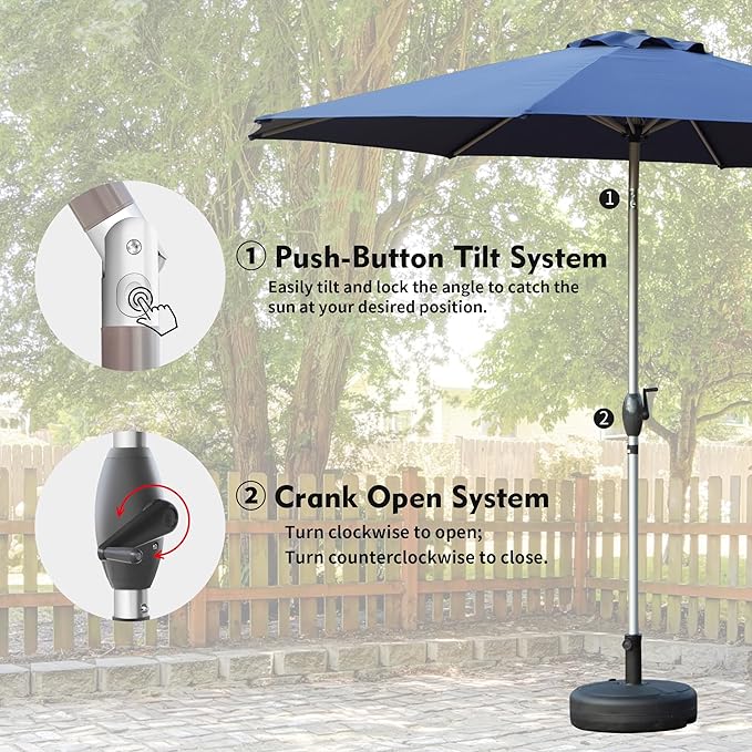 Domi 10FT Patio Umbrella, Outdoor Table Umbrella with Aluminum Pole, UV Protection Waterproof Market Sun Umbrella with Push Button Tilt and Crank for Garden, Deck, Backyard, Pool (Navy Blue)