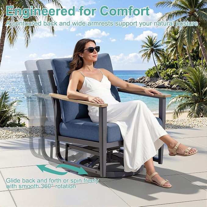 Aluminum Patio Swivel Rocking Chair Outdoor Bistro Set, 12pcs Patio Conversation Set Outdoor Patio Furniture Set with High Backrest & Thickened Cushions for Garden, Deck and Balcony, Navy Blue
