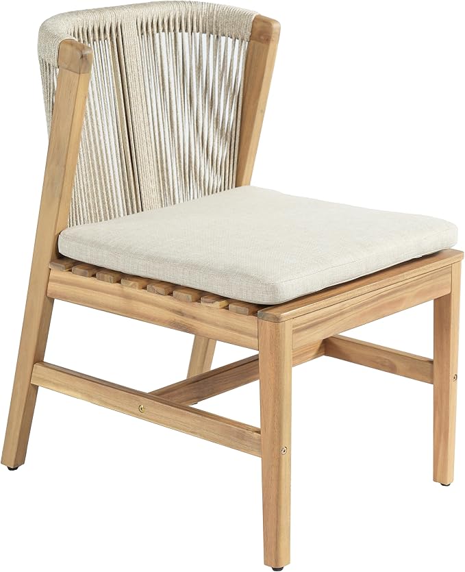 Christopher Knight Home Lisa 7 Piece Dining Table Set For 6, Outdoor Dining Set With Oval Patio Table And Armless Chairs, Acacia Wood Dining Chairs Set With Rope-Woven Backrests, Light Teak+Teak+Beige