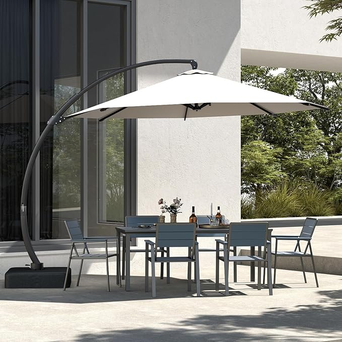 7-Piece Patio Dining Set with 11FT Umbrella, Aluminum & HDPE Outdoor Table and Chairs, Weather-Resistant All-Season Backyard, Deck & Patio Dining Furniture with 2" Umbrella Hole (Navy)