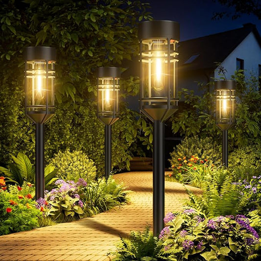 Amzarp 6 Pack Solar Garden Lights, Bright LED Solar Pathway Lights Outdoor IP65 Waterproof Rugged Shatterproof Auto On/Off for Landscape Garden Yard Walkway Driveway Lawn Lighting (3000K Warm White)
