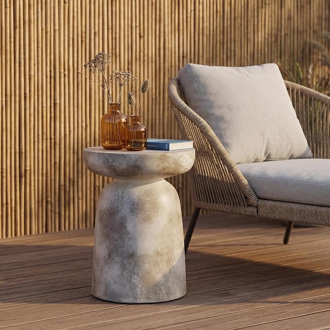 Morden Fort Modern Concrete Round Side Table with Stone-Look Finish, 18" Multifunctional Round End Table Table for Living Room, Bedroom, Balcony, Waterproof Stool for Indoor Outdoor Use