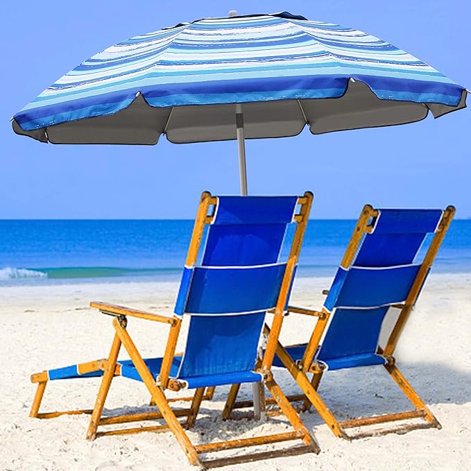 Blissun 7.2' Beach Umbrella with Sand Anchor, Outdoor Portable Beach Umbrella for Sand with Tilt Pole, Carry Bag, Air Vent