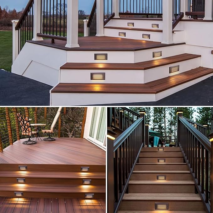 Diodesy- Step Cover Horizontal Louvered Face Plate Surface Mount Wallplate White Finish Indoor/Outdoor Use for Decks Pathway Yard Stairs Fences Walkways and Balcony Areas (Cover Plate Only)