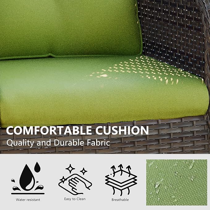 Outdoor 360 Degree Swivel Rocker Patio Chairs Sets of 2 and Matching Side Table - 3 Piece Patio Wicker Glider Chairs with Olefin Cushions(Mixed Grey/Green)