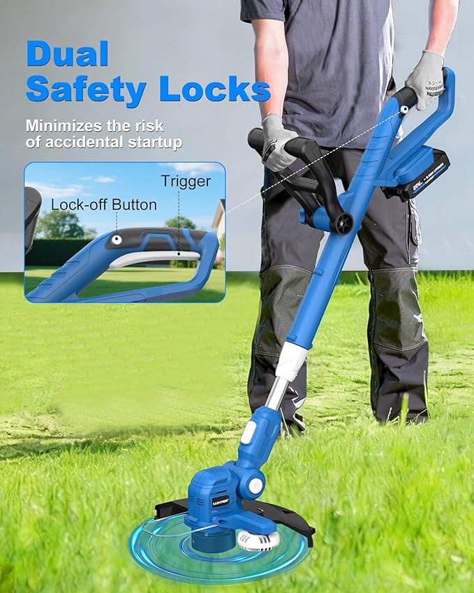 LUXTER 20V Cordless String Trimmer & Wheeled Edger Kit, 12-Inch 2-in-1 Battery Powered Weed Wacker with Auto Line Feed, 4.4lbs Lightweight Weed Eater for Yard Garden, 2X 2.0Ah Batteries & Charger