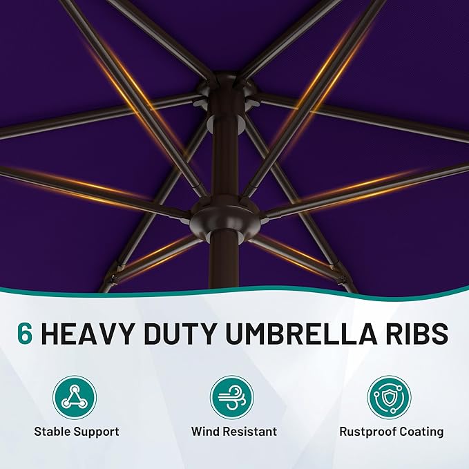 AreShark 7.5FT Patio Umbrella Table Market Umbrella w/Tilt and Crank, Heavy-Duty Outdoor Umbrellas for Pool, Deck, Garden and Backyard, Purple