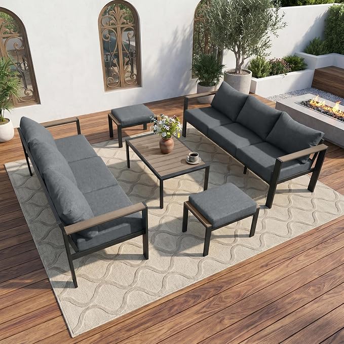 Patio Furniture Set 8 Seats and Coffee Table, Patio Conversation Set with Washable Thick Cushions, Deluxe Aluminum Modern Outside Sectional for Porch, Balcony, Deck, Yard, Light Gray
