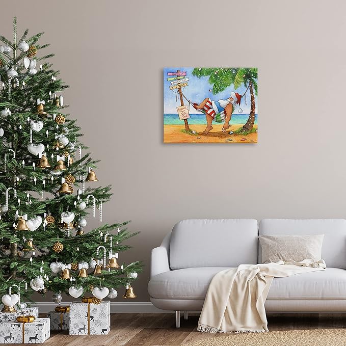 Stupell Industries Tropical Santa Claus Resting Hammock Festive Palm Tree, Design by Steve Vanderbosch