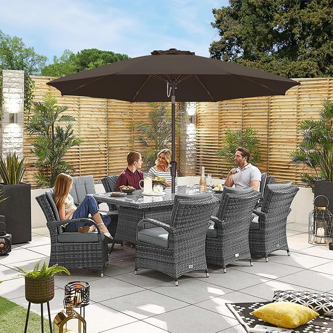 ABCCANOPY 9FT Outdoor Patio Umbrella, 8 Ribs Table Umbrella w/Crank for Easy Set Up, Suitable for Garden, Lawn, Deck & Backyard (Brown)
