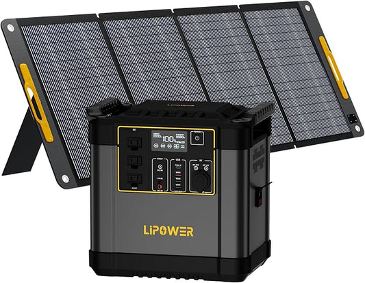 Lipower 2150Wh Power Station with 200W Solar Panel, Solar Generator 2400W/4000W Peak Pure Sine Wave LiFePO4 Battery, IP68 Waterproof ETFE Portable Solar Panel for Home Emergency Backup Camping