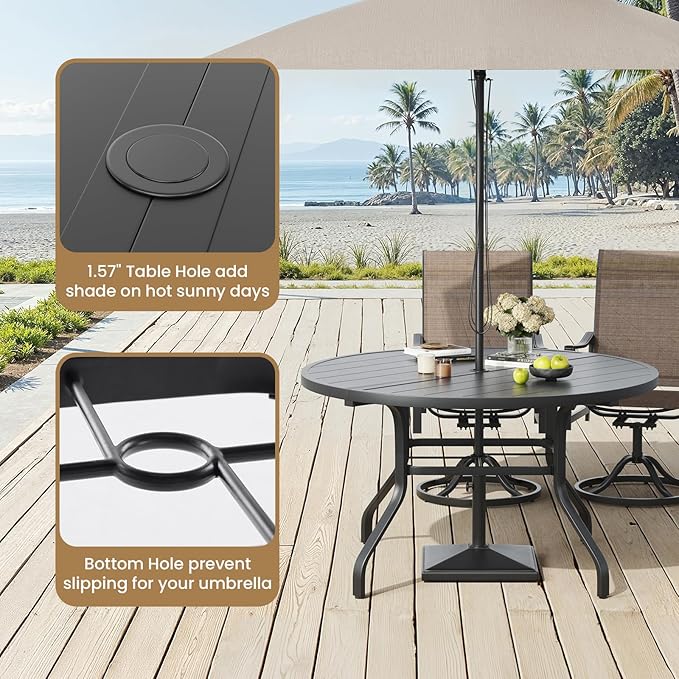 Soohow Outdoor Dining Set for 6, 7-Piece Round Table Patio Dining Set, 6 x Swivel Patio Chairs and 1 x 47 Round Outdoor Dining Table, for Poolside, Backyard and Proch