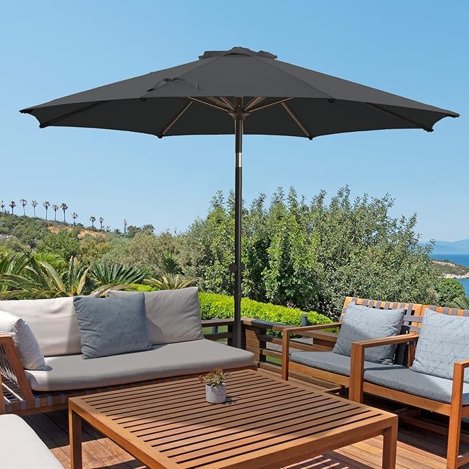 wikiwiki 7.5 FT Patio Umbrellas Outdoor Table Market Umbrella with Push Button Tilt/Crank,6 Sturdy Ribs, Fade Resistant Waterproof POLYESTER DTY Canopy for Garden, Lawn, Deck, Backyard & Pool