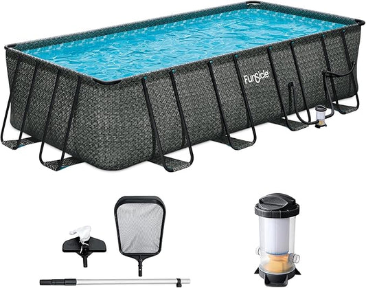 Funsicle Oasis Designer Lap 18' x 9'x 52" Rectangular Above Ground Swimming Pool, with FiltraBoost 1200 GPH Filter Pump, Ladder, Maintenance Kit, Cover, Ground Cloth & Repair Patch, Dark Herringbone