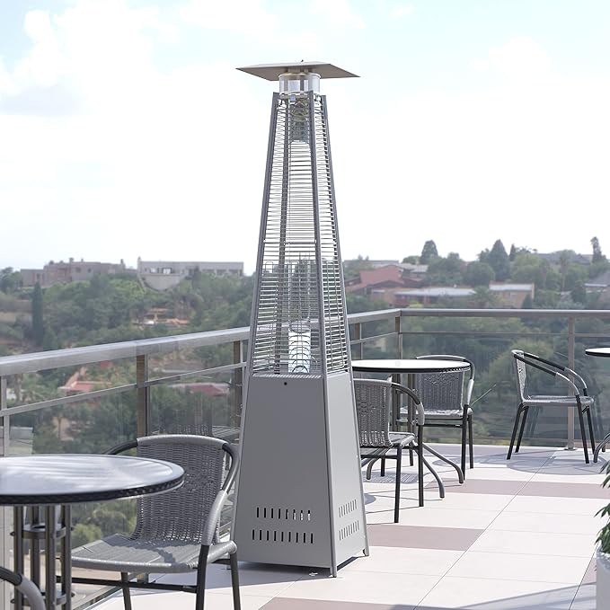 Flash Furniture Outdoor Patio Heater with Wheels - Silver - 42,000 BTU - 7.5 Feet Tall - Stainless Steel - For Residential and Commercial Use