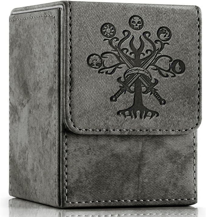 PROMAXIBINDER MTG Card Deck Box, Commander Deck Box Fits 100+ Single Sleeved Cards, Storage for TCG/MTG Crads, PU Leather Strong Magenet (Darkgrey, Tree)