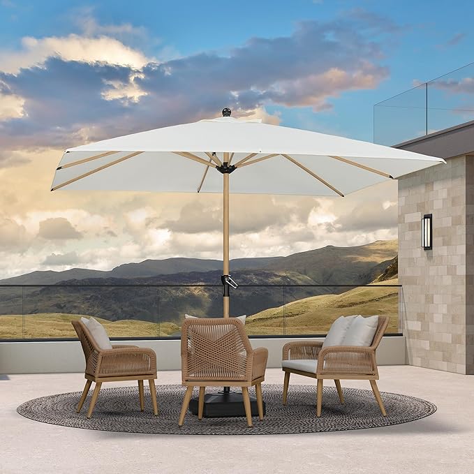 PURPLE LEAF 10' x 10' Square Patio Umbrella with Base Outdoor Umbrella Market Umbrella with Crank & 8 Ribs Aluminum Outdoor Table Umbrella for Pool Deck Backyard, Cream